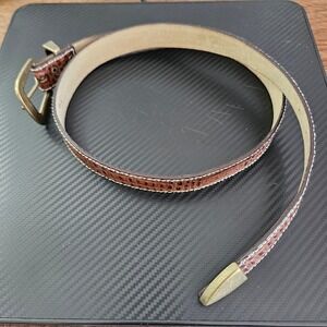Vintage Brown Alligator Embossed Faux Leather Western Belt Brass Buckle Size 34